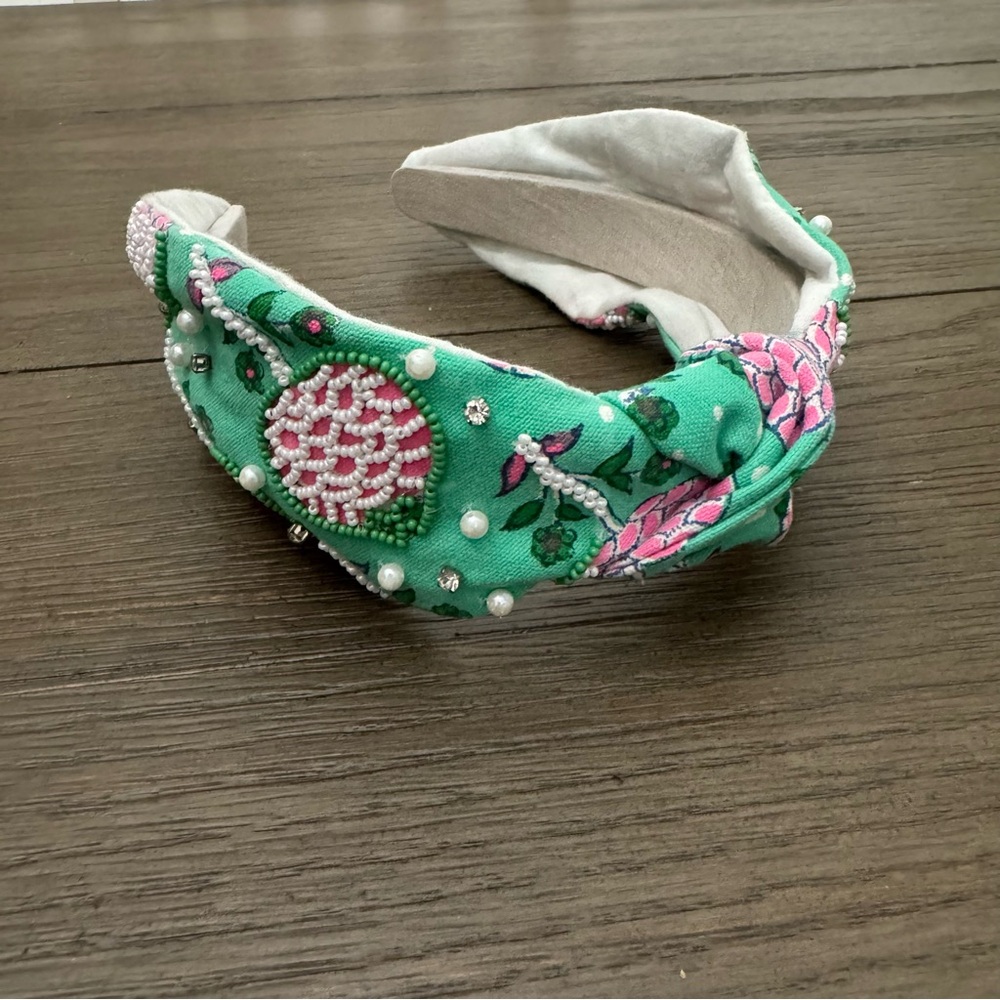 Anthropologie Embellished Green and Pink Headband